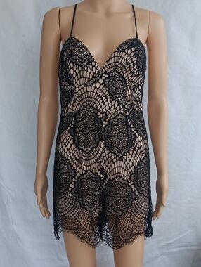 New Bardot Black Crochet Lace Chemise Slip Size 6/S